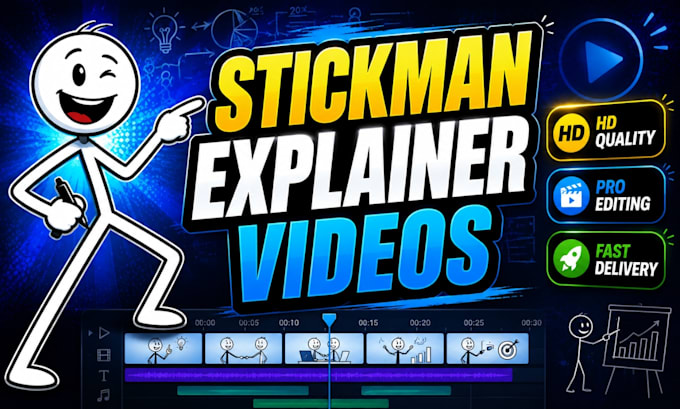 create entertaining 2d stickman animation and 2d stick figure for any topic