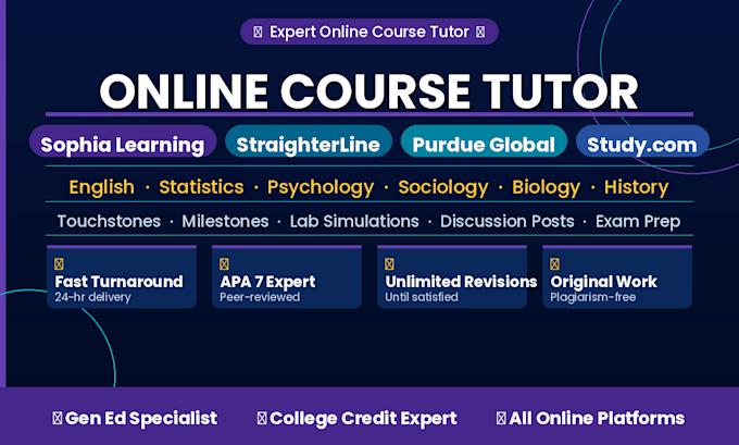 tutor sophia learning, straighterline, purdue global and studycom