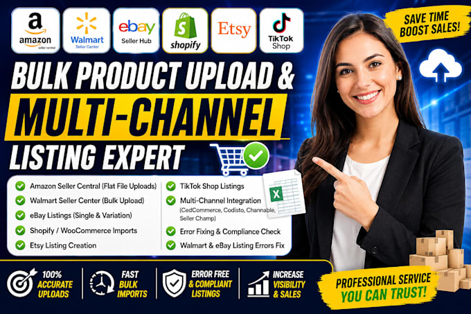 do product listing bulk upload amazon, walm, e, shopify store integration