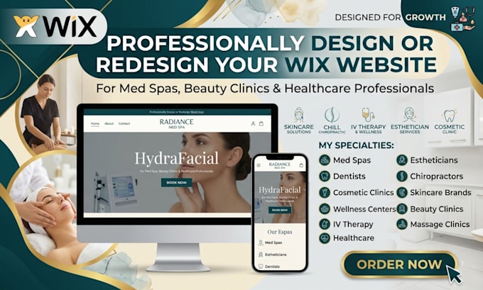 design wix redesign wix website for med spa, estheticians, dentist, chiropractor