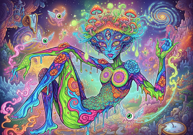 create colorful psychedelic and trippy style illustration
