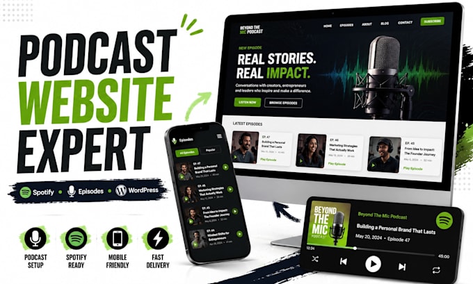create wordpress podcast website with episode management and spotify integration