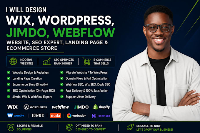 design wix website webflow wordpress jimdo seo landing page ecommerce