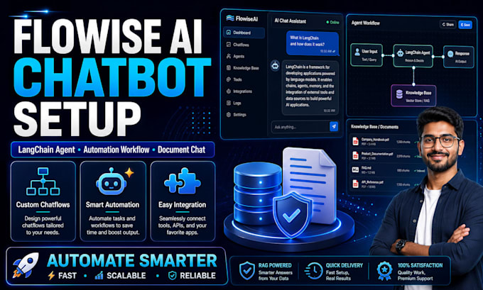 setup flowise ai chatbot, langchain agent and automation workflow