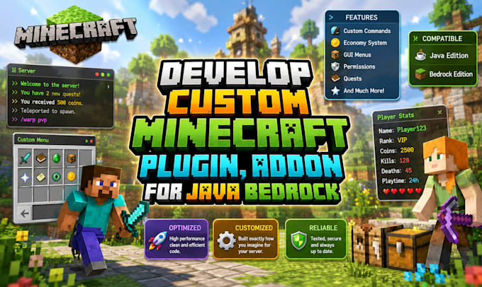 develop custom minecraft plugin, addon for java bedrock