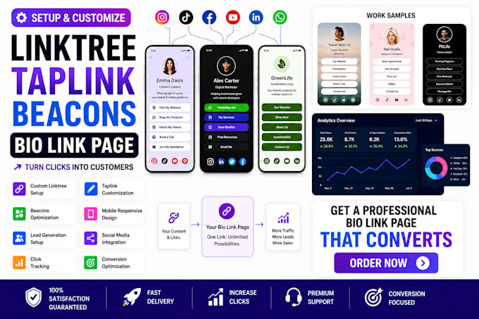 setup and customize linktree taplink beacons bio link page for your business