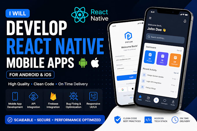 develop a react native mobile app for android and ios