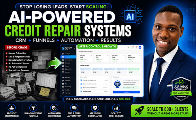 build ai powered CRM, funnels and automation system for credit repair agencies