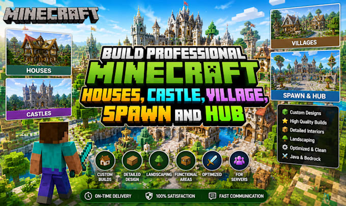 build professional minecraft house, castle, village, spawn and hub