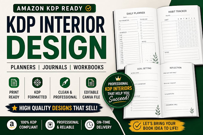 design self help KDP planner, habit tracker, journal and workbook for amazon KDP