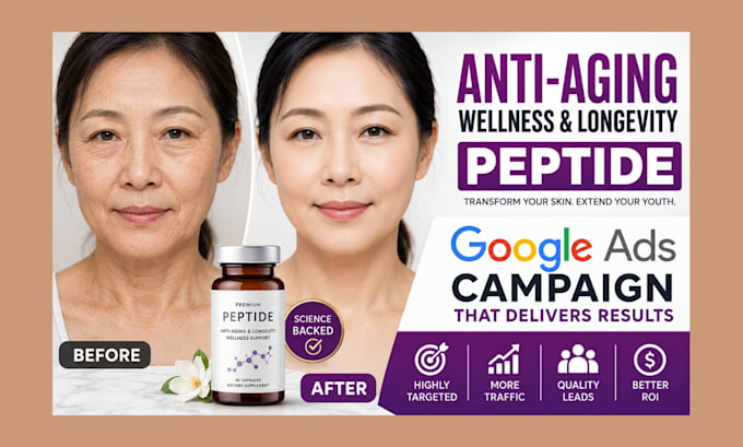 create and manage anti aging, wellness, longevity peptide google ads campaigns