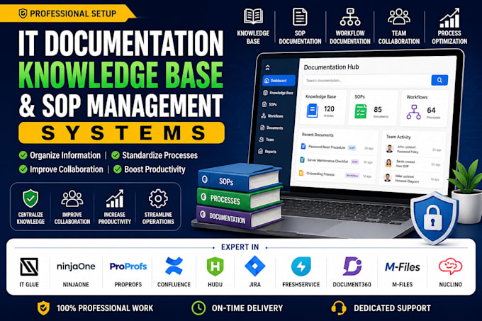 setup it documentation IT glue ninjaone proprofs confluence hudu jira m files