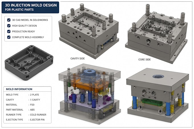 design 3d injection molds for plastic parts 3d cad model in solidwork