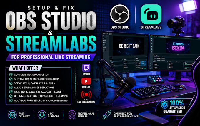 setup and fix obs studio and streamlab for twitch, youtube and live broadcasting