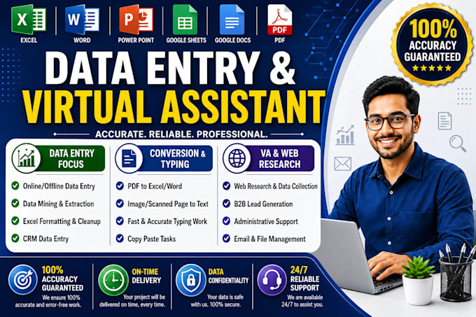 do professional data entry, web research and virtual assistant tasks