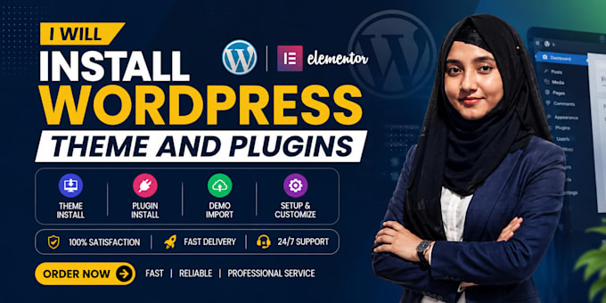 install wordpress theme and plugins or setup elementor