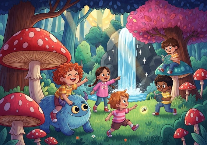digitally paint colourful children book illustrations no ai