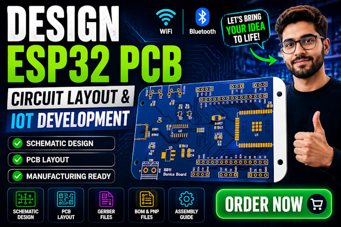 ,design esp32 pcb, circuit layout and iot development