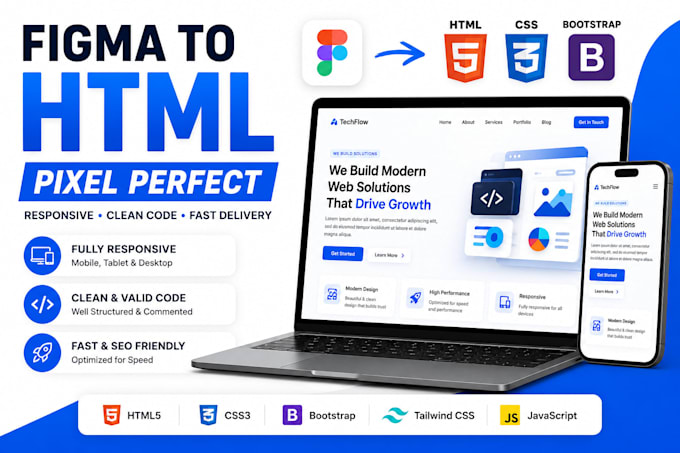 convert figma to responsive HTML CSS website