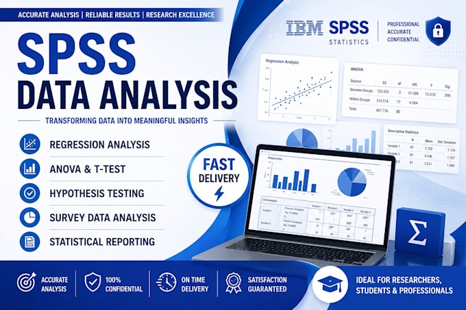 perform spss data analysis, regression, anova and hypothesis testing