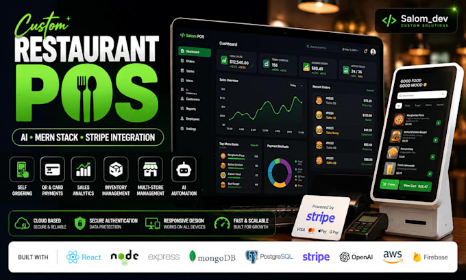 develop custom mern restaurant pos with stripe integration