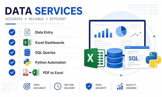 do excel data entry cleaning and sql python data tasks