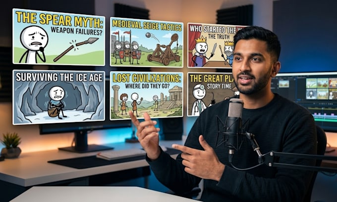 create history and storytelling cartoon stickman thumbnails