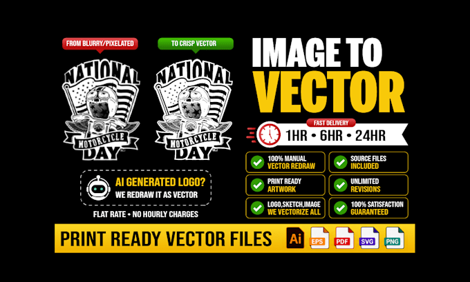 manually convert logo, jpg, png or image to vector ai eps svg in rush service