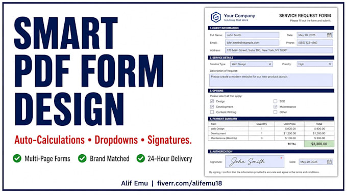 build a custom PDF form with smart fields, calculations and dropdowns