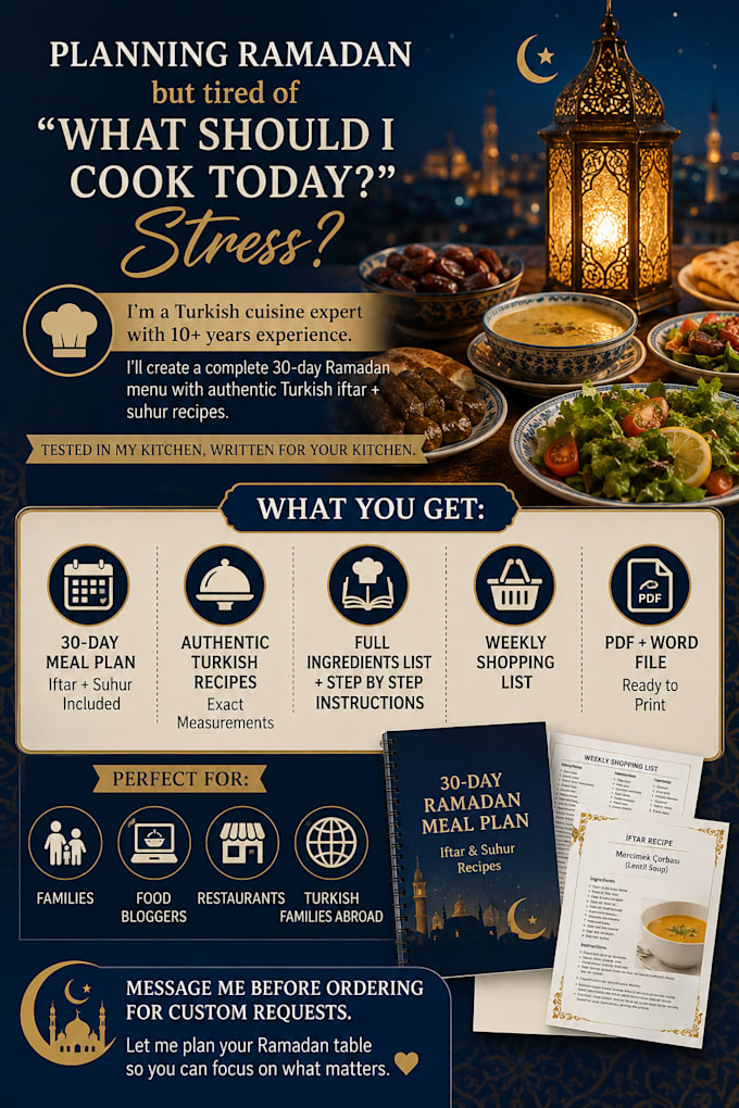 create authentic 30day ramadan iftar and sahur menu