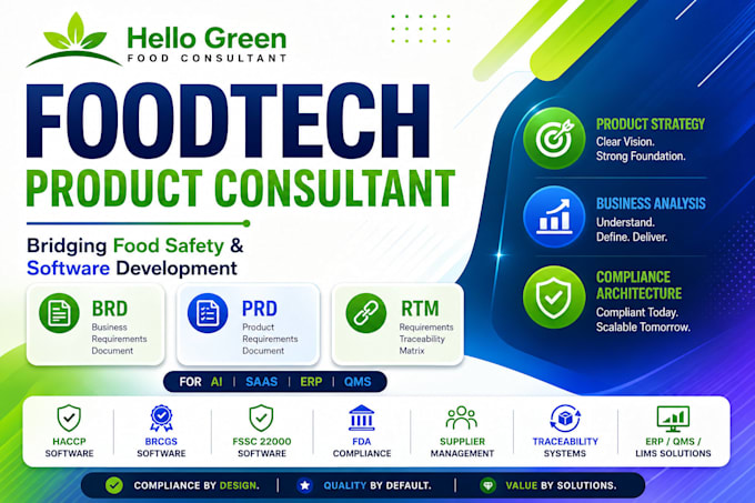 be foodtech consultant for ai, saas, food safety, quality, compliance software