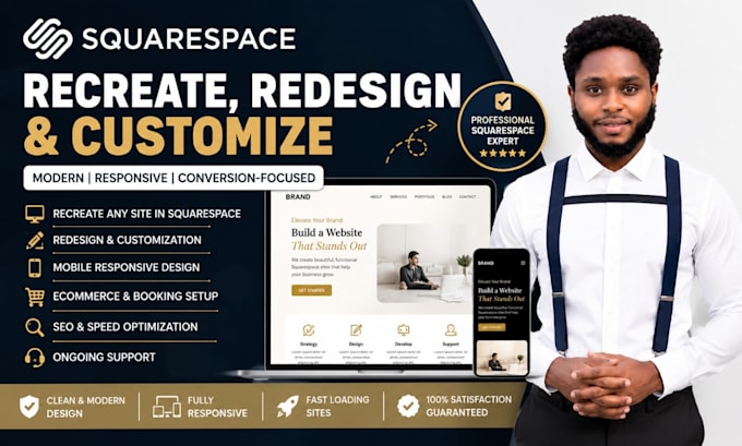 recreate, redesign, replicate website layout and functionality in squarespace