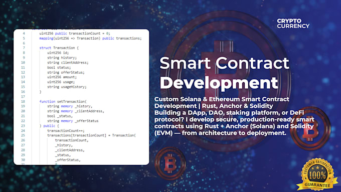 develop smart contract for dapps, daos staking websites using solidity and rust