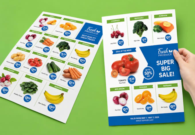 design creative flayer, brochure for supper market or grocery store