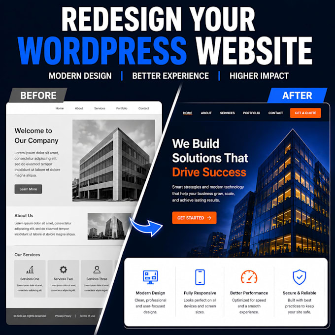 redesign your wordpress website to look modern and professional