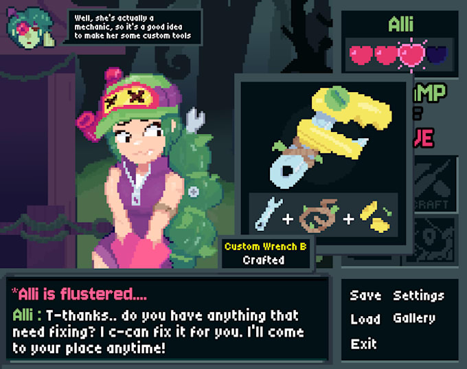 create PC 98 pixel art visual novel interface