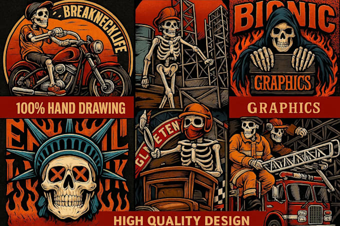 draw skull skeleton artwork for logo and merchandise