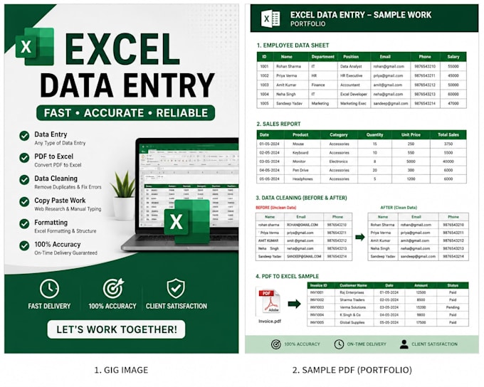 do accurate data entry, excel data typing, PDF to excel