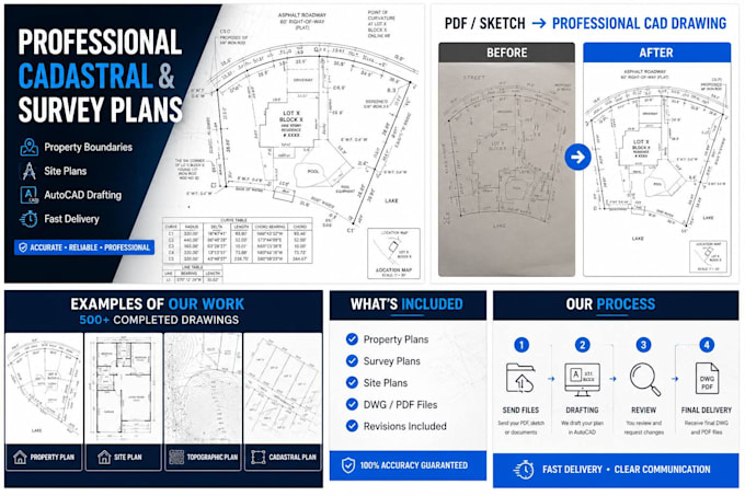 create autocad drawings, cadastral and land survey plans