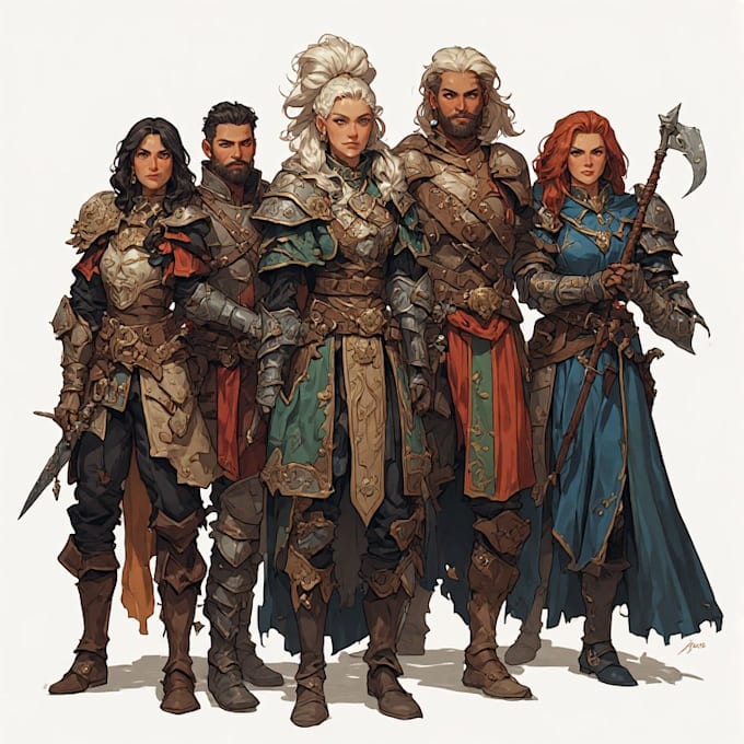 do group party character art, dnd party