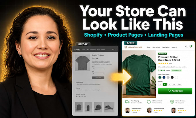 shopify design, product page, landing page, ecommerce UI, conversion focused