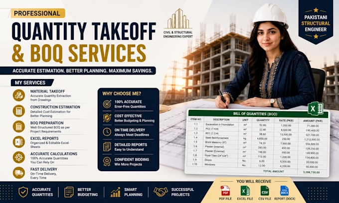 do construction quantity takeoff, material takeoff, and boq