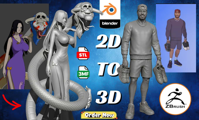 convert 2d image or drawing into 3d model stl for toys, products and 3d printing