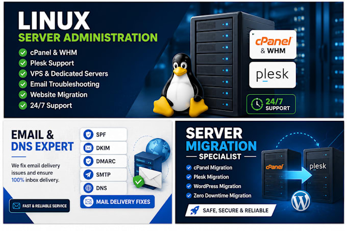 fix linux server, cpanel, plesk, email and hosting issues