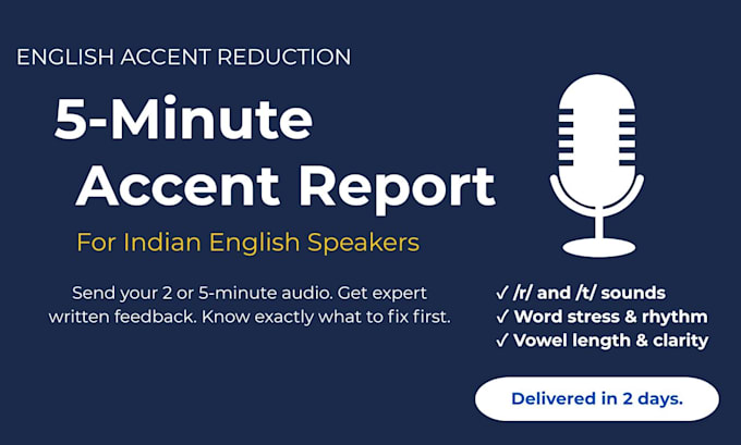 analyse your 5 minute speech and send a detailed accent reduction report