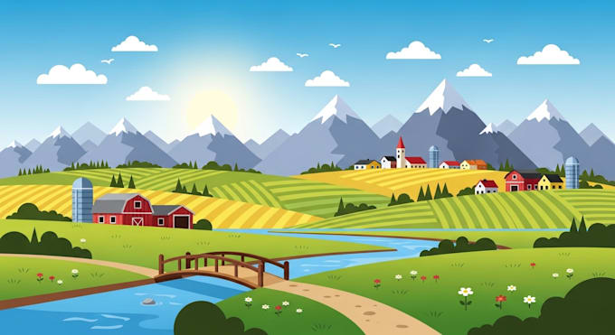 draw a flat vector landscape illustration