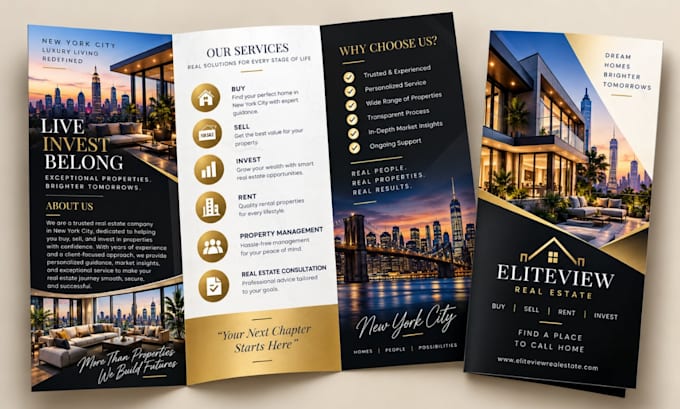 design bifold, trifold brochure company or business marketing brochure, catalog