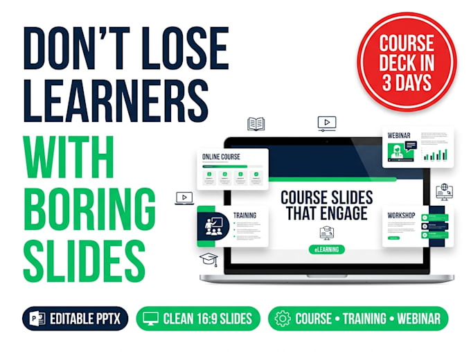 design powerpoint course slides for online training, webinar, elearning