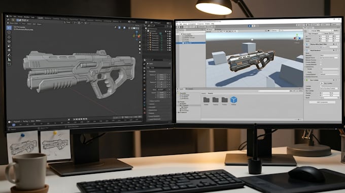 create custom 3d weapon design and hard surface modeling for game unity