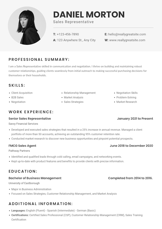 write a professional ats friendly CV and resume
